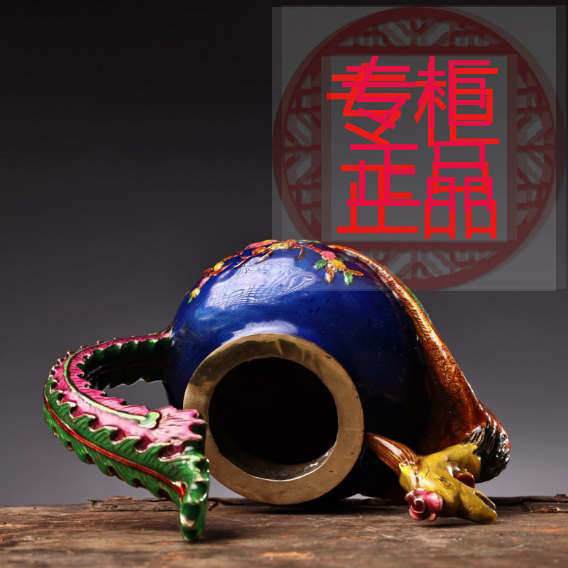 ㊣铜镶嵌景泰蓝茶壶珐琅彩凤凰酒壶家居装饰创意礼品工艺品古玩批