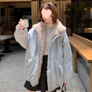 感大毛领可拆卸花苞棉服2025冬女中长款宽松巴恩风派克服外套
