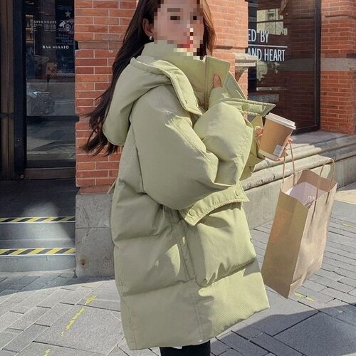 绿色羽绒棉服女冬短款2025新款小个子连帽面包服加厚保暖工装棉袄