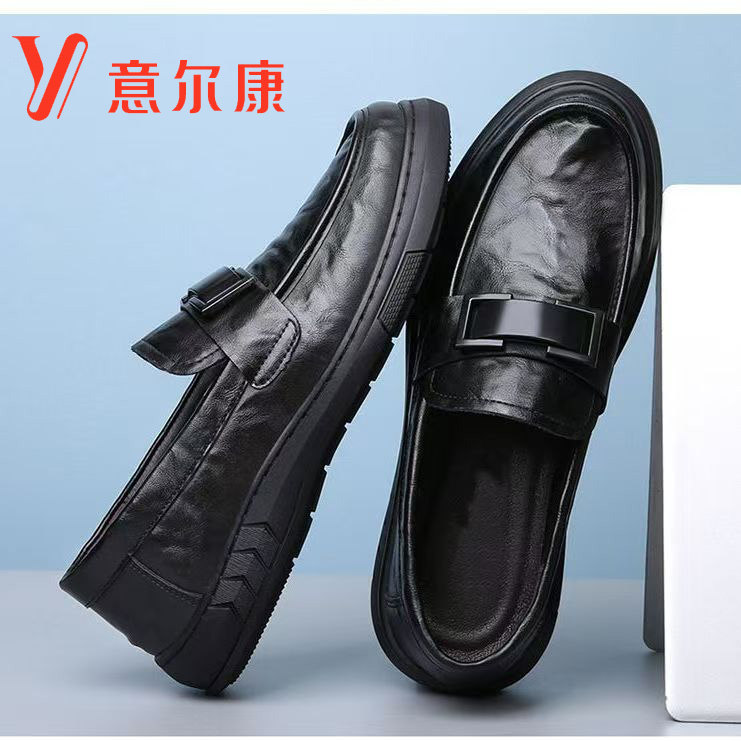 意尔康男士真皮软底一脚蹬豆豆鞋