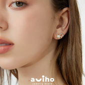 aviho 贝母双星镶钻耳钉高级气质法式 简约百搭耳环五角星
