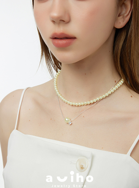aviho原创夏日串珠项链牛油果奶昔绿珍珠项链ins韩系小众清新百搭