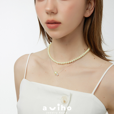 aviho原创夏日串珠项链牛油果奶昔绿珍珠项链ins韩系小众清新百搭