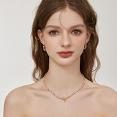 aviho 强光粉紫色不规则巴洛克天然淡水珍珠项链高级简约OT前扣