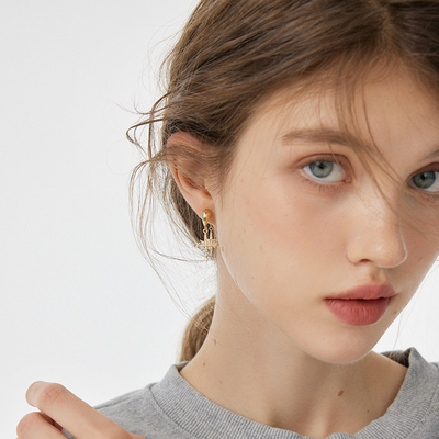 aviho 精致前后挂八芒星耳环女法式金色简约叠戴错落有致耳钉耳饰