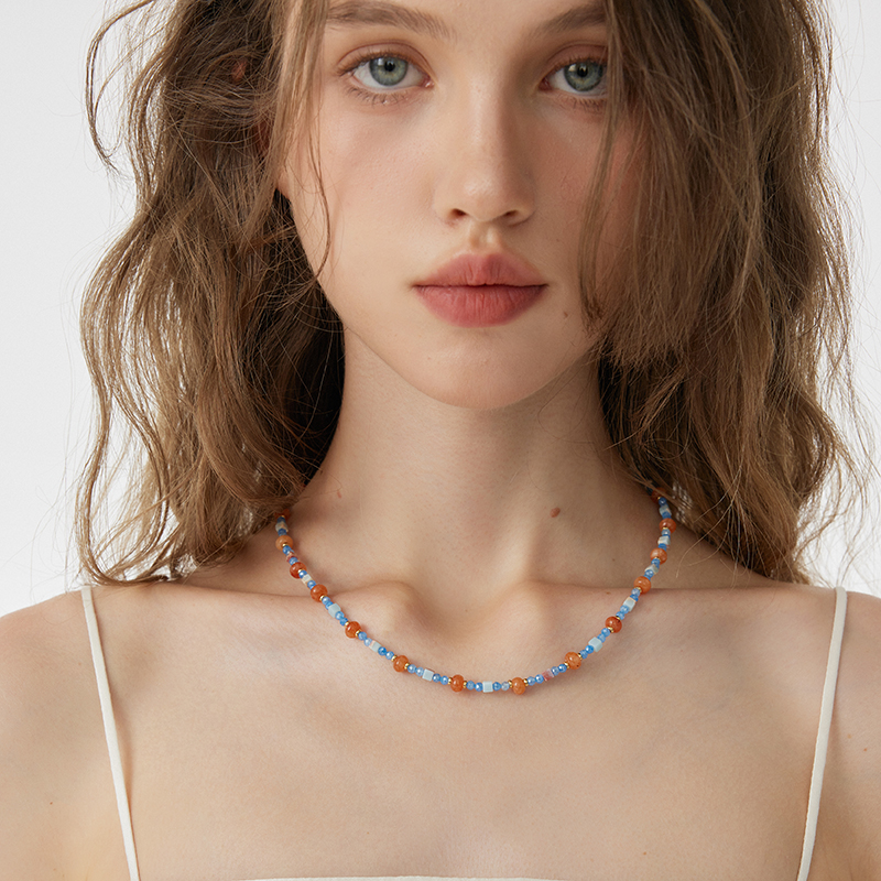 aviho 原创设计多巴胺彩色串珠项链新中式天然石高级感锁骨链