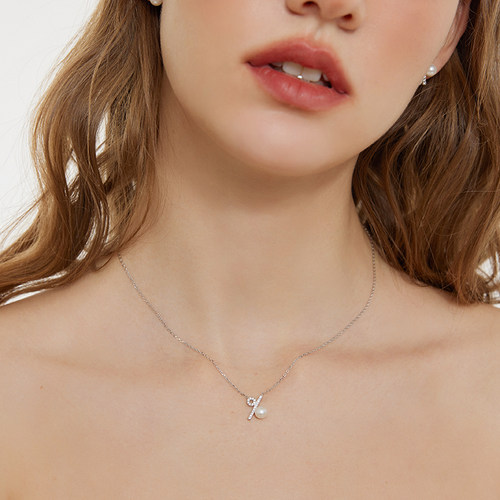 aviho 百分比造型项链微镶锆石小众设计感轻奢百搭气质珍珠锁骨链