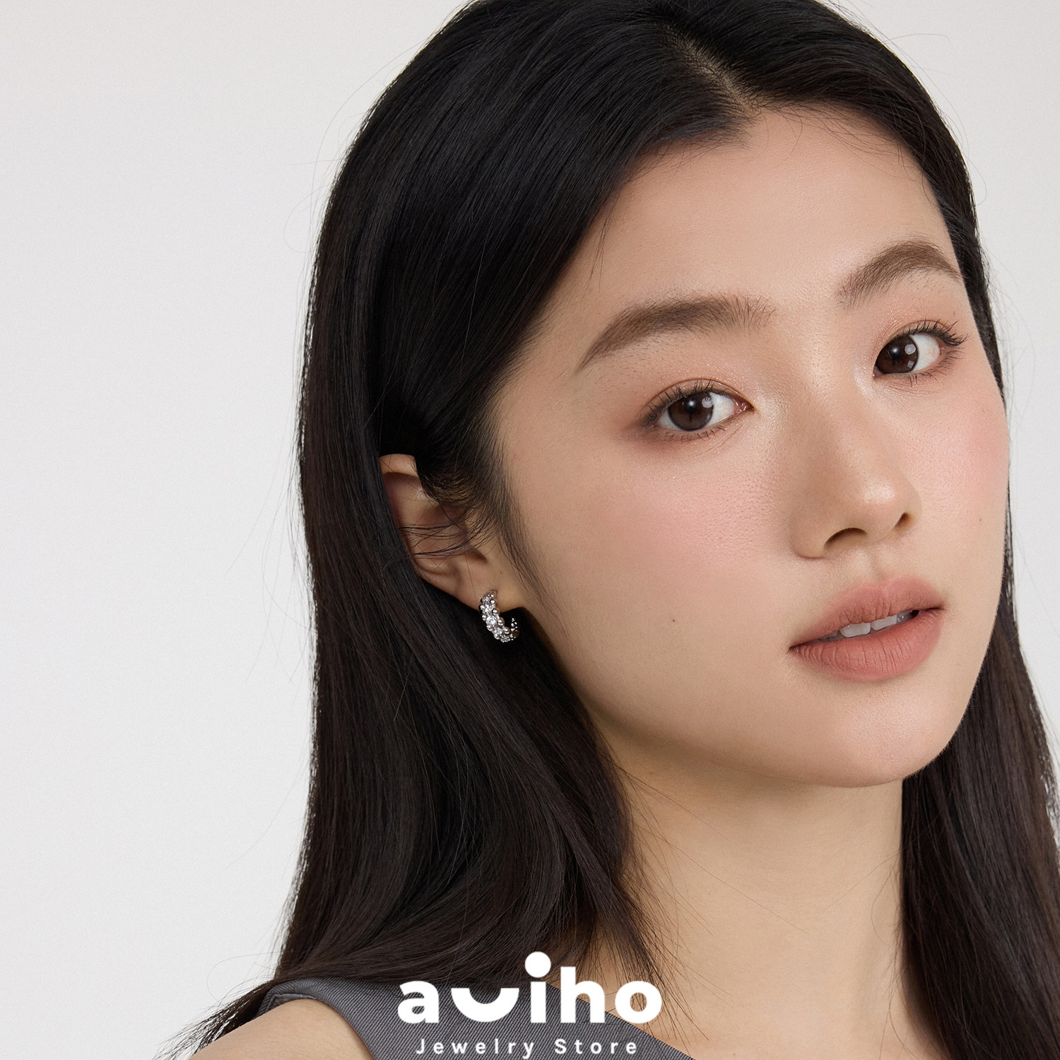 aviho 银弧流光 高级感银色闪钻圈圈耳钉简约轻奢耳环925银针耳饰