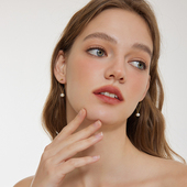 aviho 高级光泽天然淡水扁圆珍珠耳环水滴造型简约气质ins耳钉