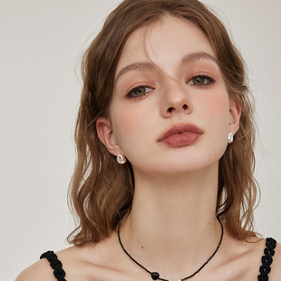 aviho 不规则金属拉丝质感耳钉高级简约小银豆耳饰耳环女