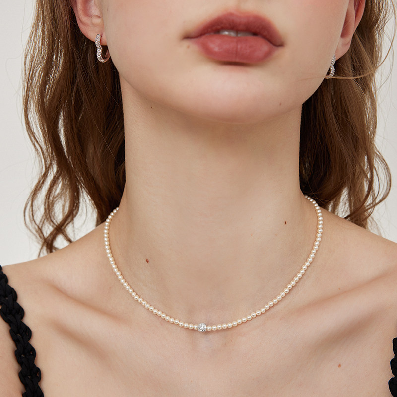 aviho镶钻S925银转运珠珍珠项链高级感轻奢小众设计新款锁骨链