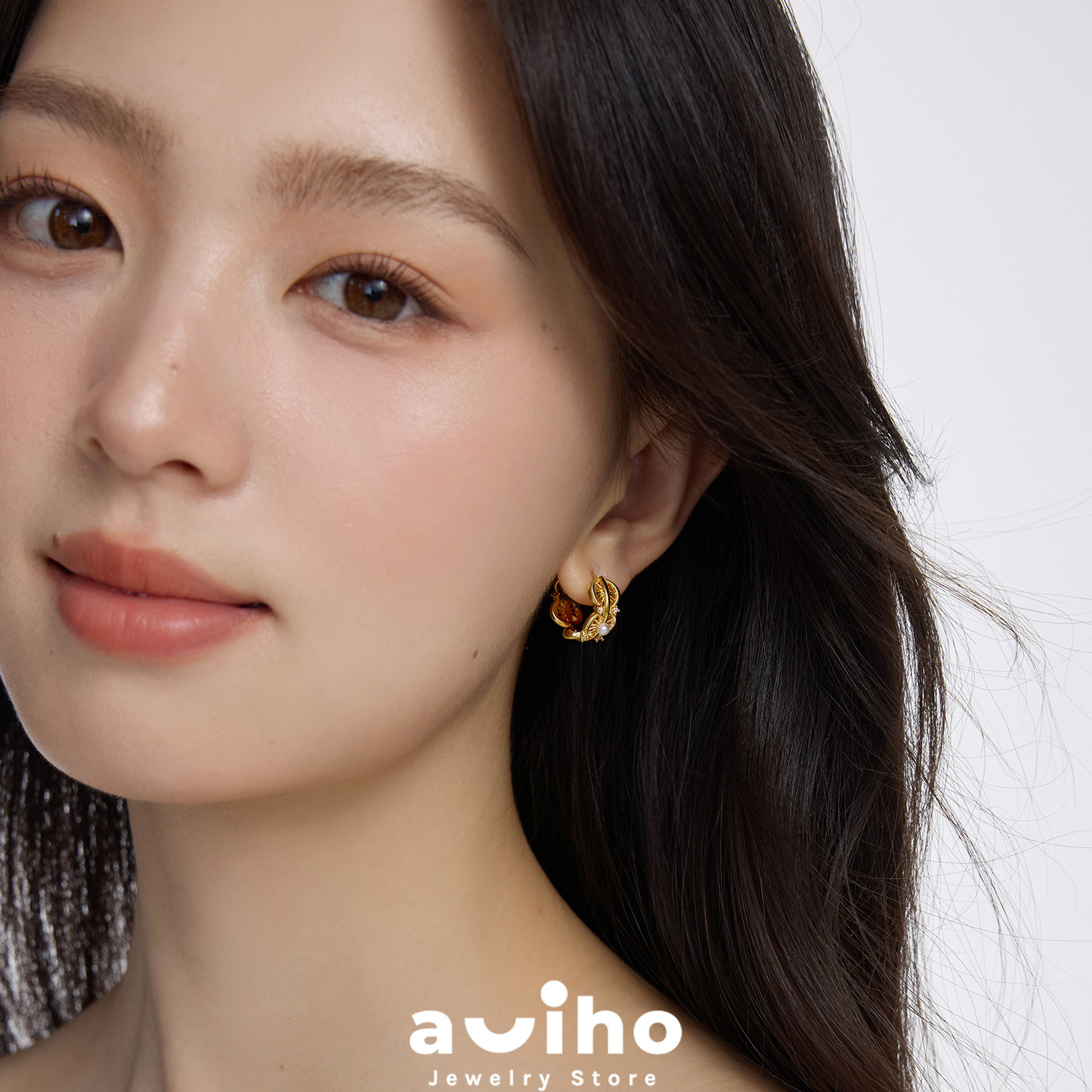 aviho 法式设计感珍珠锆石镶嵌小耳扣百搭耳环简约耳钉耳银耳饰女