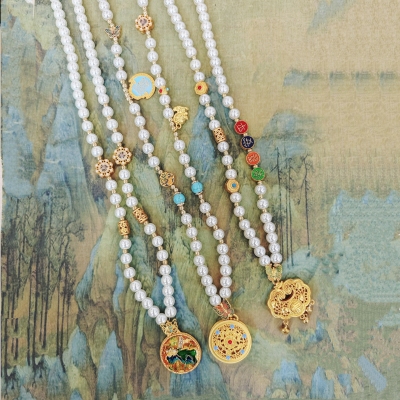 新中式国风珍珠项链长款五福圆满吊坠轻奢小众高级感秋冬毛衣链女