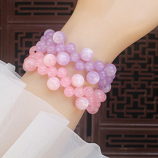 新款手工编织手链少女心粉色猫眼石手串手饰轻奢闺蜜手串手链弹力