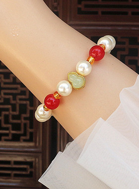 少女心红色珍珠手链手串
