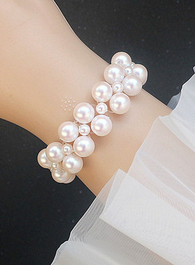 法式名媛风手工编织珍珠手链弹力
