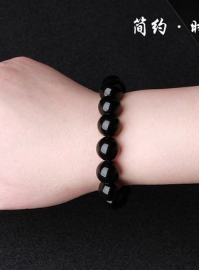 单圈仿黑曜石佛珠男生手链
