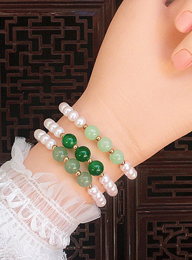 新中式三连珠正圆手串女仿珍珠