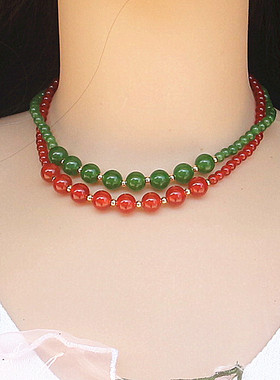 新中式轻奢红色玛瑙串珠锁骨链