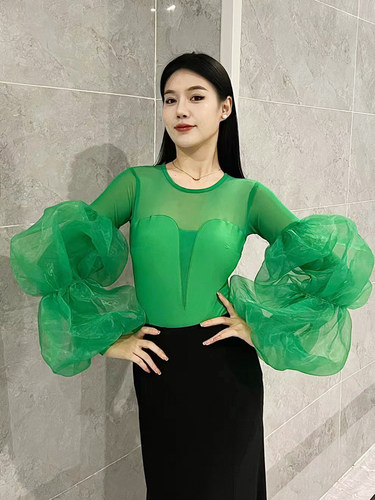 YHA摩登舞服女上衣新款灯笼长袖