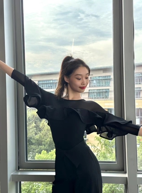 YHA舞服摩登舞连体上衣女士2023新款中袖国标舞拉丁舞练功服表演