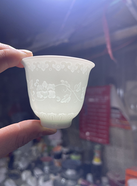 景德镇陶瓷高白茶道盏主人杯家用浮雕品茗杯白瓷手工茶杯装饰日用