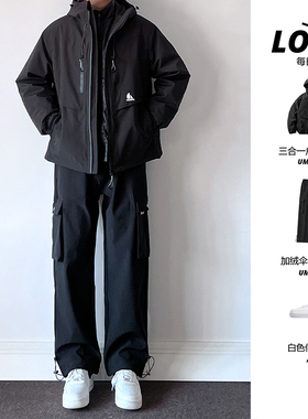 UMSSUSP 冬季户外工装大口袋三合一羽绒服户外连帽冲锋衣