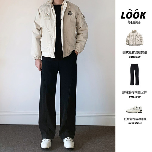 纯色加绒加厚保暖解构休闲卫裤男