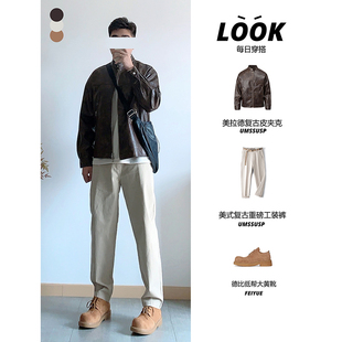 美拉德复古高级感PU皮机车皮夹克男士秋冬款痞帅皮衣外套 umssusp