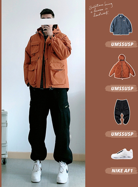 UMSSUSP 户外工装连帽夹克男两件套 三合一登山冲锋衣羽绒服外套