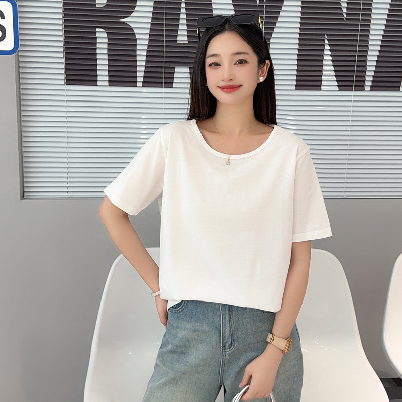短袖休闲薄款均码女装圆领纯棉T恤女