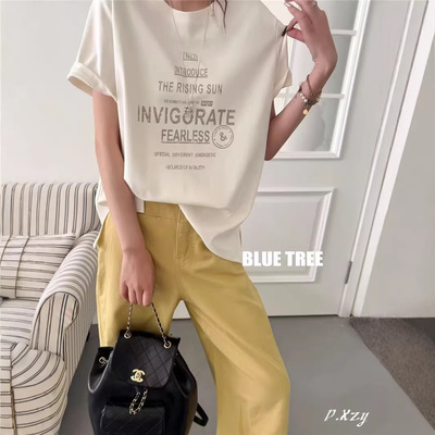 BLUE TREE蓝树正品夏季新款韩版简约字母中长款女百搭士棉T恤宽松