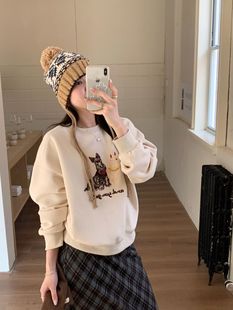 inruier 2025韩版休闲百搭圆领长袖女卫衣冬加绒大板绒保暖潮显瘦