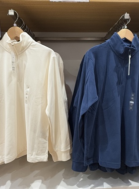 ^棵米0素家柔滑弹力摇粒绒半拉链套头衫长袖抓绒衣百搭卫衣481184