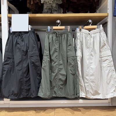 大厂日单~女装休闲工装裙松紧腰宽松多口袋半身裙中长裙夏487792