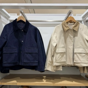 棵米0素家巴恩风翻领工装夹克短款休闲外套百搭上衣483807/484664