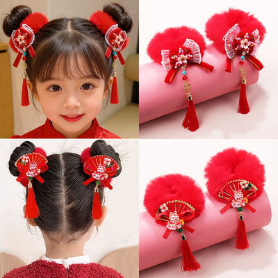 2026马年儿童喜庆红色毛绒发圈