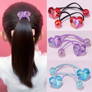 新款女童亮闪钻心球球双头绕绕皮筋上学高马尾弹力不伤发头绳发圈