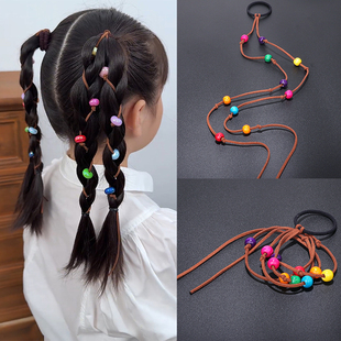儿童名族风彩色编发发带小女孩扎高马尾辫子串珠彩绳发圈头绳头饰
