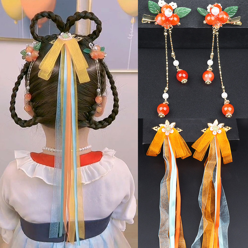 女童汉服头饰流苏飘带发夹