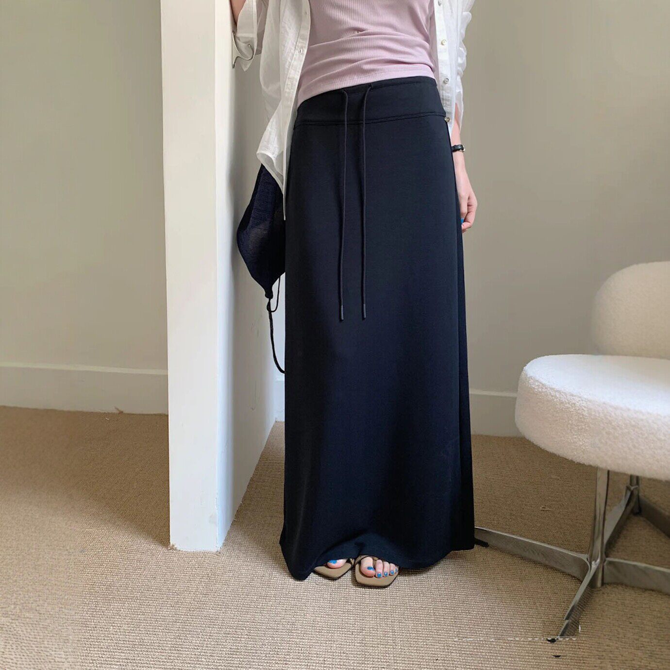 卫裙长款半身裙2026夏季韩版百搭显瘦气质抽绳直筒开叉长裙女垂感