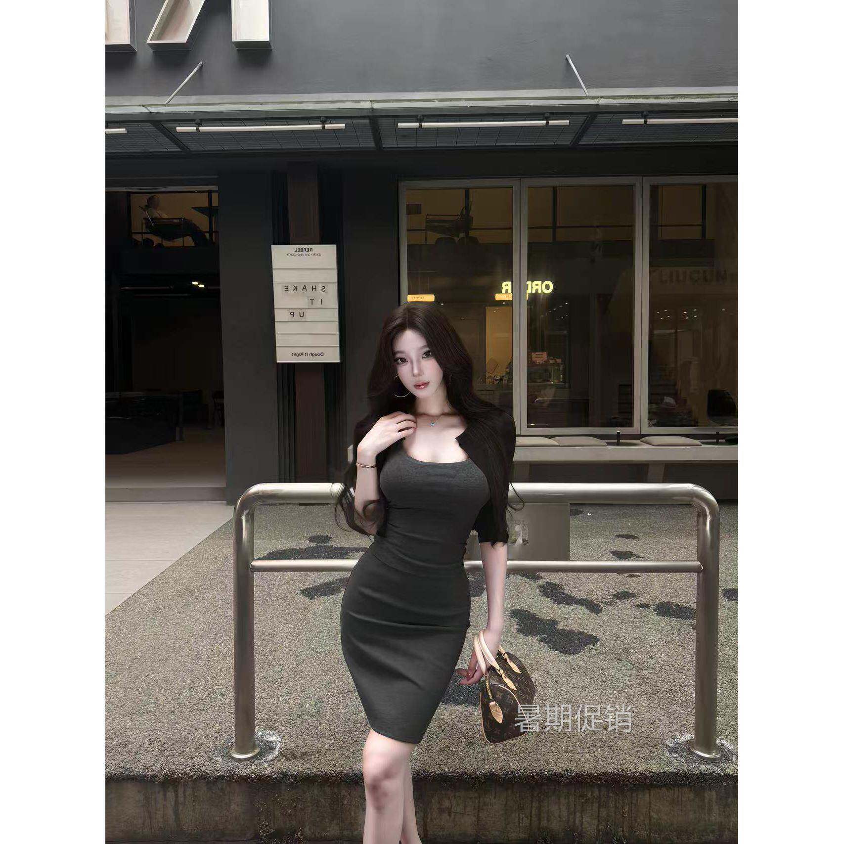 AWMUMU 灰色高腰半身裙女御姐高智风修身弹力西装包臀短裙a字裙子