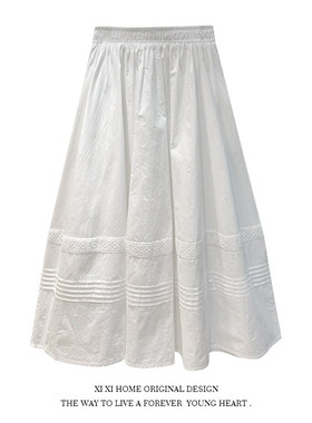 港风蕾丝花边白色半身裙中长款高腰a字裙伞裙蓬蓬裙2026春季新款