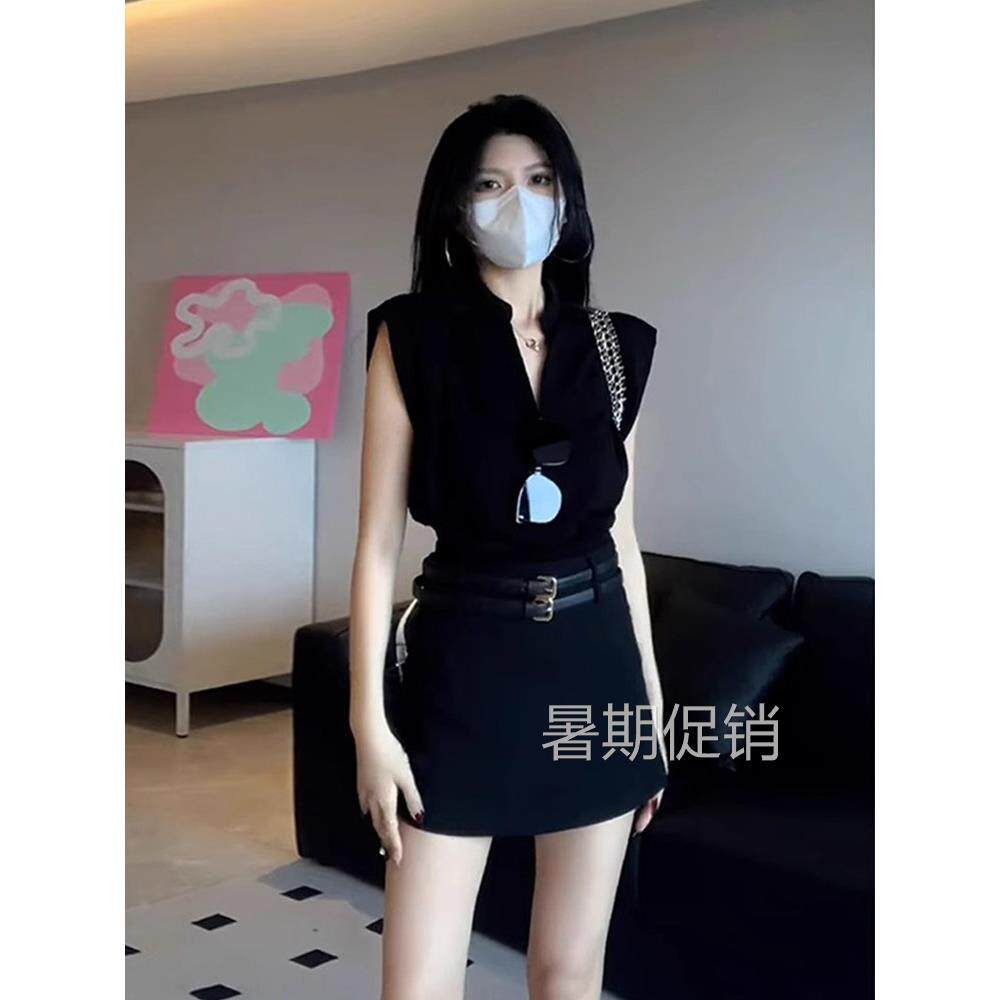 夏日女性黑色套装裙，小高腰a字裙，性感紧身裙，皇家姐妹式短裙