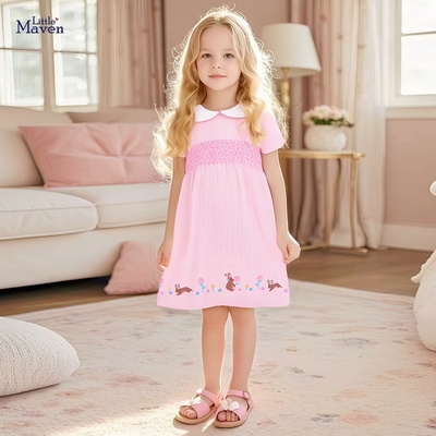 Little maven女童连衣裙 欧美童裙夏季新款裙子梳织短袖女童裙