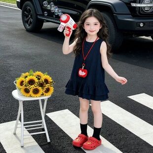 儿童装女童裙子深蓝牛仔显白连衣裙牛仔裙2026夏季新款童装美