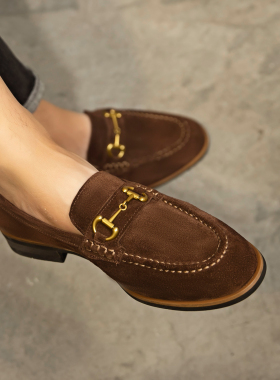 老钱风乐福鞋男真皮金属扣一脚蹬懒人豆豆鞋商务百搭休闲乐福皮鞋