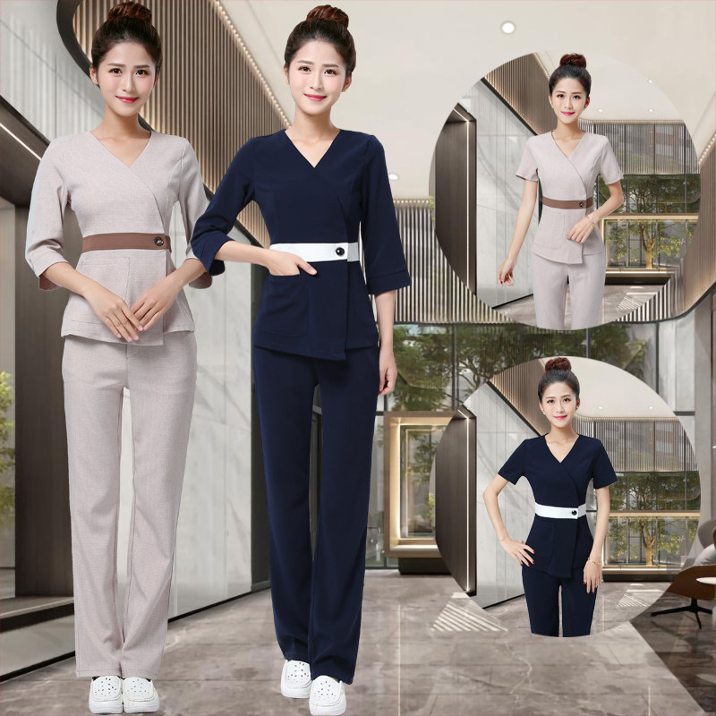 美容院套装秋冬款推拿按摩技师服女美容师工作服气质高端新款长裤