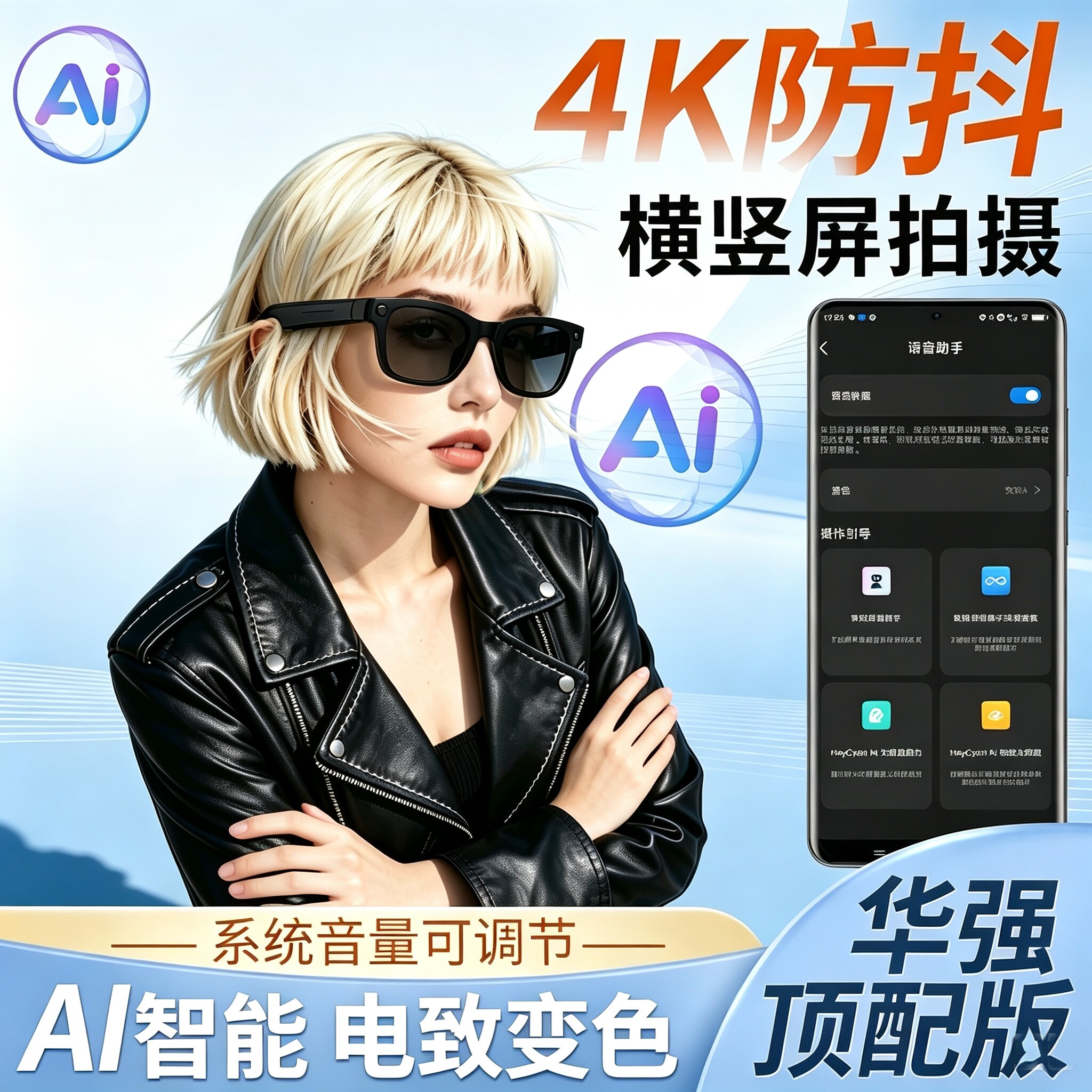 AI智能眼镜电致变色翻译高清拍照录音视频拍摄识物识图蓝牙通话新