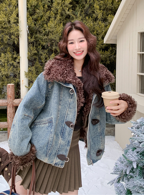 现货2D078-Y3373-P255K378 毛毛内里羊卷毛领可拆卸牛仔羊羔毛